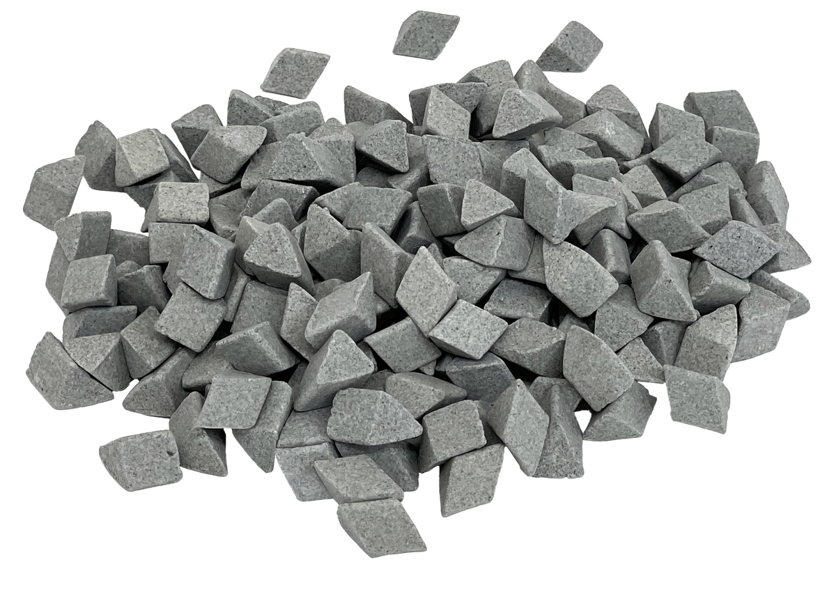 3/8" Ceramic Tumbling & Vibratory Media - Small Angle-Cut Polyhedron Triangles, Medium Cut for Deburring & Polishing (48 lbs)